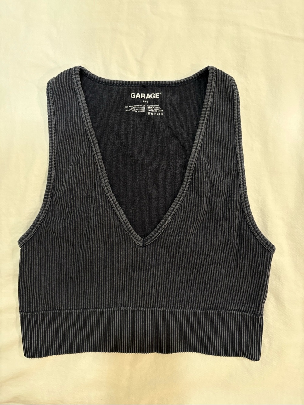 Garage Black Ribbed V-Neck Crop Tank Top
